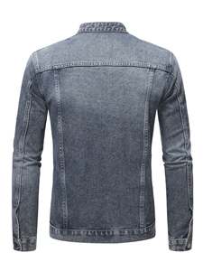 Veste en jean pour homme, coupe ajustée, col montant, manches longues, design décontracté et léger, avec logo personnalisé - Product Image 4