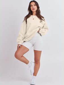Manufacturers Cotton Fleece Crew Neck Oversized Sweatshirt Embroidered Drop Shoulder <b>Crewneck</b> Sweatshirt for Women - Product Image 3