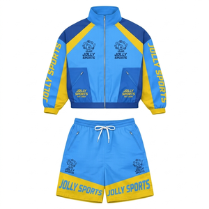 Mens GSM Polyester Windbreaker and Shorts Set Black White Panel Piping <b>Heat</b> Transfer Logo Custom Windbreaker Shorts Set for Men - Product Image 2
