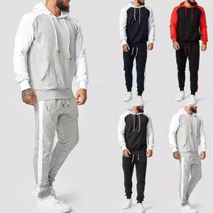 Conjunto de chándal para hombre, conjunto de chándal informal con cremallera y bolsillo, sudaderas con capucha y cordón - Product Image 3