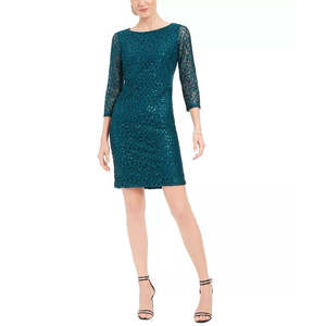 Abito da sera lungo in pizzo con paillettes all'uncinetto verde Jessica Howard da donna, taglie dalla XS alla XL, stile elegante e naturale - Product Image 1
