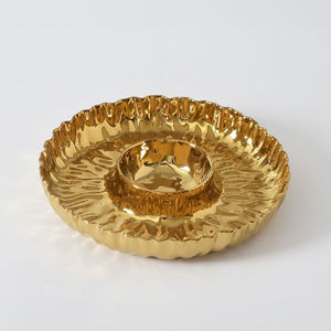 Ensemble de plateaux de service pour chips et trempette de qualité supérieure, finition argentée, rond, blanc et argent, service moderne en métal, plateaux pour chips et trempette - Product Image 6