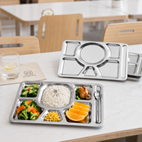Assiette repas compartimentée en acier inoxydable à 6 compartiments, robuste et durable, pour cantines scolaires, cafétérias, restaurants et hôtels (vente en gros)