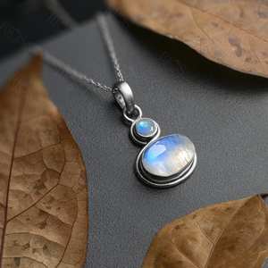 Collar con colgante ovalado de piedra lunar natural hecho a mano, joyería de piedras preciosas de Plata de Ley 925, regalo único para mujer - Product Image 6