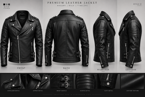<b>Men's</b> Black Genuine Leather Moto <b>Jacket</b> With Zipper Closure And Adjustable Buckles Slim Fit <b>Biker</b> Style Autumn Wear - Product Image 5