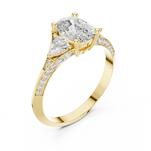 แหวนเพชรทรงคุชชั่นคัท เพาะเลี้ยงในห้องปฏิบัติการ ทองคำแท้ 14K แหวนหมั้นเจ้าสาว ประดับเพชรทรงไตรลิออนด้านข้าง DEF VVS น้ำหนักรวม 1.55 กะรัต รับรองโดย IGI ODM - Product Image 3