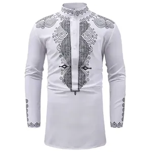 Camisa Dashiki 100% Algodón, Digital, Transpirable, Cuello Mandarín, Largo hasta la Rodilla, Talla Única para Primavera, Otoño e Invierno - Product Image 1