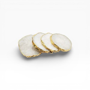 Smoky Grey Natural <b>Agate</b> Stone <b>Coasters</b> with Gold Edges for Minimal Elegant Home Decoration - Product Image 5