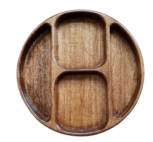 Nueva bandeja redonda de madera orgánica hecha a mano para servir, plato de aperitivos de uso doméstico de 4 compartimentos con platos y platos de diseño de trébol - Product Image 1