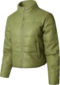 Veste matelassée en simili cuir pour femme à col haut 100% veste zippée en polyuréthane recadrée col haut épais hiver - Product Image 2