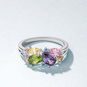 Bague Jeulia Gorgeous Soul avec grappe de pierres précieuses multicolores incrustées, plaquée or sur argent sterling - Product Image 4