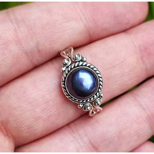 Handmade Boho <b>Statement</b> <b>Ring</b> Black Pearl on Sterling <b>Silver</b> for Her-for Birthday Anniversary Wedding Christmas Gift - Product Image 4