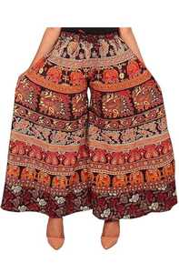 Pantalones largos transpirables suaves y relajados para mujer Palazzo Rajasthani Jaipuri con estampado de bloque de mano Palazzo Casual elástico medio para verano - Product Image 3