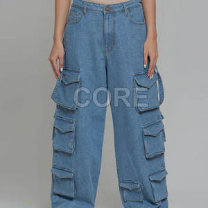 Pantalon en jean cargo multi-poches pour femmes de qualité supérieure Meilleur pantalon en jean cargo multi-poches pour femmes - Product Image 4