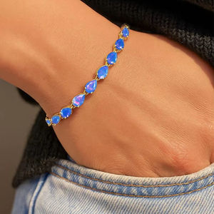 AAA กำไลข้อมือเงินพลอยโอปอลสีฟ้าสร้อยข้อมือเทนนิสสร้อยข้อมือโอปอลไฟธรรมชาติทำด้วยมือของขวัญวันเกิดสำหรับแม่ - Product Image 6