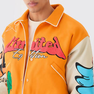 Parches de chenilla personalizados bordados con estilo mangas de cuero genuino Letterman Varsity Crop Jacket Men - Product Image 3