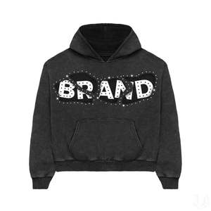 Sweat-shirts à capuche surdimensionnés en molleton de coton lourd 2026 avec logo personnalisé pour hommes, sweat-shirts à capuche à fermeture éclair, bandes imprimées à l'écran, strass - Product Image 3