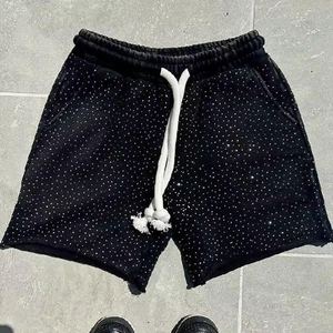 Pantalones cortos para hombre de lana de algodón 100% de peso pesado, pantalones cortos estampados de pantalla de calidad Premium con detalles de diamantes de imitación para estilo de calle - Product Image 4