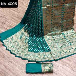 Vêtements ethniques indiens en soie douce avec motif de tissage Zari et Meenakari Weawing Rich pallu avec bordure de tissage Zari Sari avec chemisier - Product Image 1