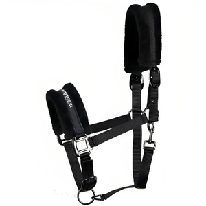 Top Notch acolchado Horse Headcollar Soft Black Artificial Fur Horse Tack Nylon Breakaway Halters Cuerda de cuero Caballo superior - Product Image 5