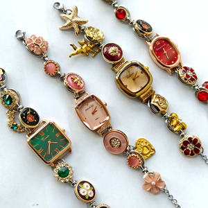 Ladies' Vintage Custom Bracelet Quartz Watch Rose Gold Silver Enamel Floral Crystal Adjustable Chain Analog Dial Elegant Jewelry - Product Image 2