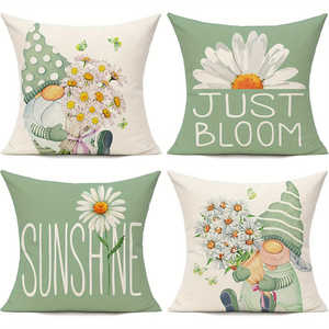 4 Fundas de Cojín Decorativas con Diseño de Gnomos y Flores de Margarita para Primavera, para el Hogar, Sofá, Patio, Muebles, Banco, Porche (Sin Almohadas) - Product Image 3