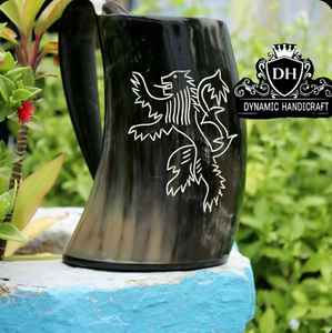 Tasse à boire religieuse faite à la main en corne de buffle naturelle de style viking - Product Image 5