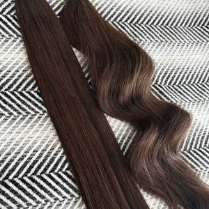 Pour les extensions de cheveux Halo # 2 mèches de cheveux humains Remy vietnamiens brun foncé, pré-collées, super double drawn - Product Image 4