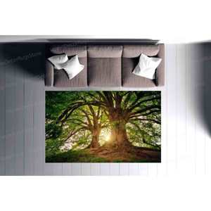 Tapis imprimé paysage naturel : motif d'arbres verts, entrée de ferme, antidérapant, avec tapis moelleux à poils - Product Image 2