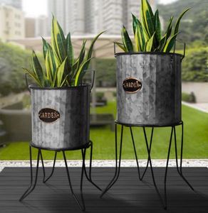 Hot Sale Galvanized Metallic Gray <b>Plant</b> Stand with Corrugated Design and Metal <b>Frame</b> Set of 2 - Product Image 5