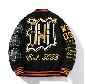 Vêtements personnalisés pour hommes Vestes brodées en chenille Logos Patchwork Design Black Letterman University Vestes en cuir de baseball - Product Image 6
