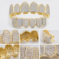 Grillz Iced Out, ensemble supérieur et inférieur, plaqué or, micro-pavé de zircone cubique, capuchons dentaires Hip Hop pour hommes, femmes et rappeurs