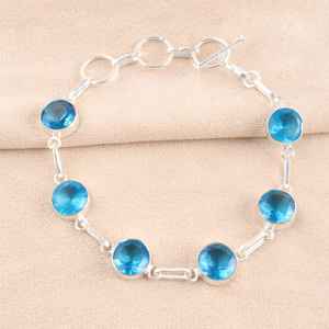 สร้อยข้อมือพลอยบุษราคัมสีฟ้าหรูหรา925เงินสเตอร์ลิงปรับได้โซ่โบฮีเมียนสำหรับงานแต่งงานของขวัญพิเศษ - Product Image 3