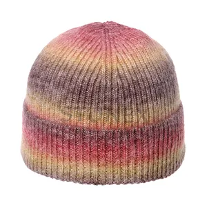 Chất Lượng Tốt Nhất 100% Acrylic Dệt Kim Beanie Tie-Dye In Cầu Vồng Dệt Kim Trượt Tuyết Mùa Đông Ấm Áp Mũ Mũ