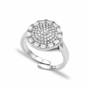 Baguette Zircon Stone Round Design <b>Adjustable</b> <b>Ring</b> Turkish Handcrafted Wholesale 925 Silver Sterling Women Jewelry - Product Image 2