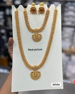 South Indian Conbo Jewellery Set Temple Jewellery Traditional Bridal Wedding Jewellery Heavy GoldPlated Long&<b>Choker</b> Necklace Set - Product Image 3