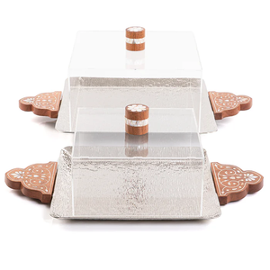 Plateau de service de belle qualité pour Restaurants accessoires de table ensemble de 2 plateau de service en fer en métal de couleur noire avec couvercle en acrylique - Product Image 6