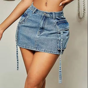 Boomletcorp Wholesale Women's Breathable <b>Knee</b>-<b>Length</b> Casual <b>Denim</b> <b>Skirts</b> 100% Cotton High Quality Customizable Pakistan - Product Image 1