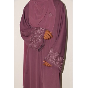 Traditional Muslim Modest Wear Beautifully Embroidered <b>Pink</b> Nida Abaya Dubai Jilbab Hot Selling Khimar <b>Burka</b> by WS International - Product Image 6