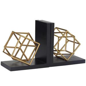 Juego al por mayor de 2 sujetalibros de cubo superpuesto geométrico de metal dorado de alta calidad 8 "W 8" H Bases negras para uso en la oficina - Product Image 3