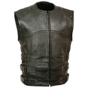 Nouveau chaud tendance personnalisé en cuir véritable motard moto gilet en cuir épais moto gilet col en v col hommes femmes hiver - Product Image 4