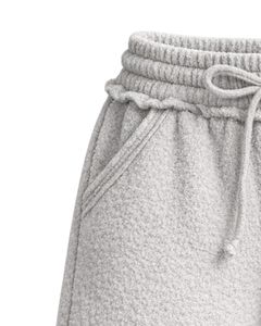 Pantalones Cortos de Sherpa Gris Claro para Mujer, Cómodos, Suaves, de Felpa, para Estar en Casa, Cintura Elástica con Cordón, Casuales, de Invierno - Product Image 4