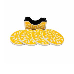 ชุดที่รองแก้วแบบฝังลายดอกไม้4ชิ้นพร้อมที่รองแก้วแฮนด์เมดสำหรับเครื่องดื่มพร้อมที่วางแก้วสำหรับโต๊ะกาแฟ - Product Image 1