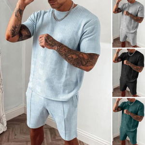 Novedad de verano, chándal, conjunto deportivo informal para hombre, conjuntos de pantalones cortos de manga corta lisos de Color sólido, conjunto de pantalones cortos deportivos de moda para hombre - Product Image 6