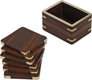 Posavasos de madera Juego de 6 cuadrados para mesa de comedor, tazas de café Latas de cerveza Bar Vasos de agua y posavasos de té para tazas Juego de 6 - Product Image 6