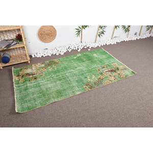 Alfombra de lana de área grande tradicional vintage, diseño de retazos verdes y amarillos, lado rectangular de 3,3x6,1 pies para dormitorio con respaldo de látex - Product Image 2