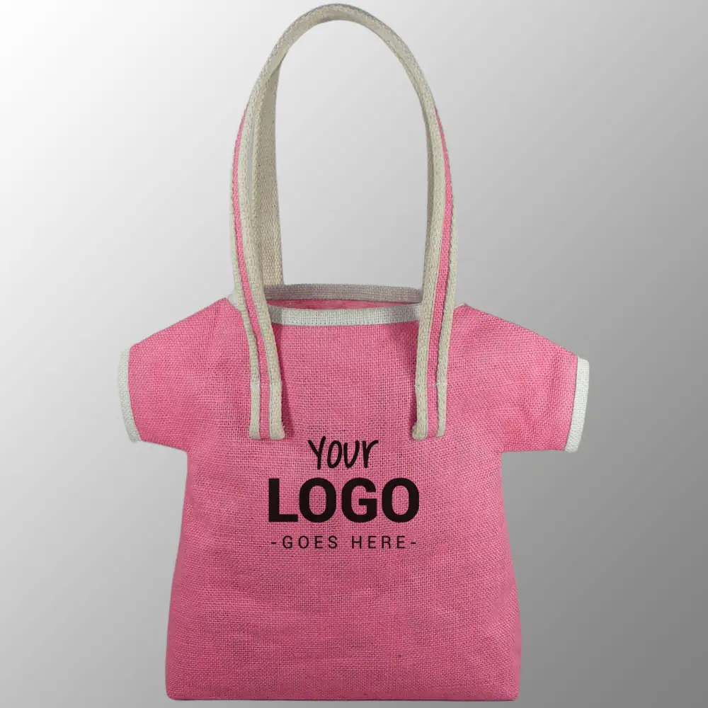 Jüt T-Shirt çanta logo veya sanat T Shirt şekli jüt ile özel baskı çuval bezi çanta