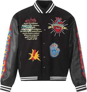 แจ็คเก็ตวินเทจสไตล์วาร์ซิตี้แบบยูนิเซ็กซ์ พร้อมลายกราฟิกตัวอักษรแบบคัลเลอร์บล็อก คอตั้ง สำหรับฤดูหนาว สตรีทแวร์-แจ็คเก็ตเบสบอลผู้ชาย - Product Image 1