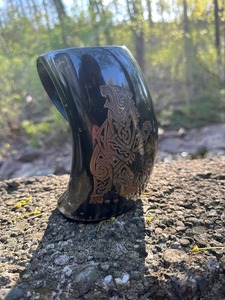 Handmade Modern Natural Buffalo Horn Coffee <b>Mug</b> with Leather Strap Customizable Size & Logo Dishwasher Safe for Mead & Ale - Product Image 4