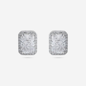 92.5 <b>Silver</b> <b>Stud</b> <b>Earrings</b> Trendy Geometric Diamond & Pearl Classic Elegant Emerald Cut for Wedding Engagement Party Gift 188467 - Product Image 1